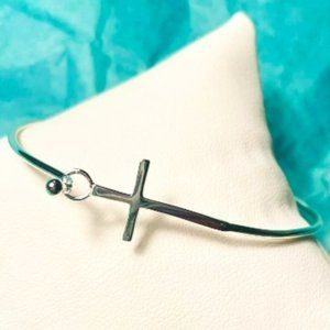 Silver Simple Cross Bangle Bracelet